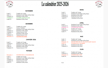 Le calendrier de la saison 2025-2026