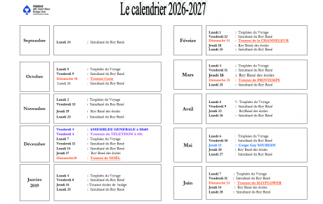 Calendrier des tournois 2026-2027